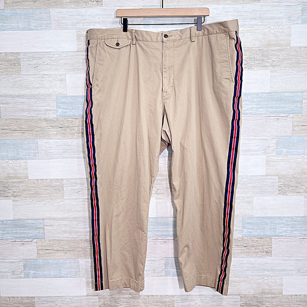 POLO Ralph Lauren Stretch Classic Fit Chino Pants Beige Striped Side Mens 48 Big
